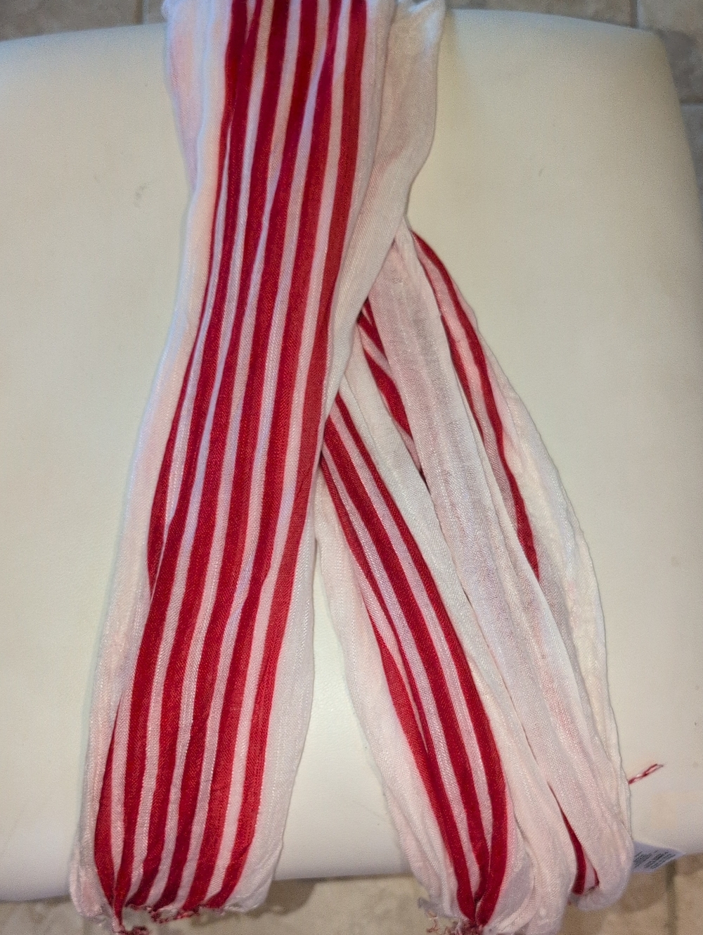 Red and White Striped Scarf